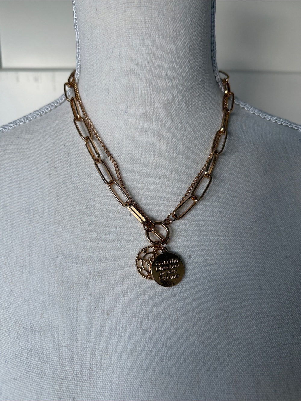Gold Layered Link Necklace with Coin Pendants